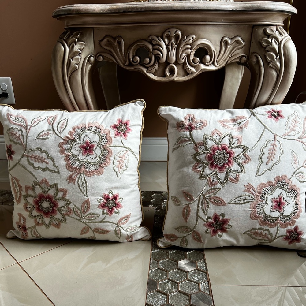 Pink and Gold Beaded Throw Accent Pillows